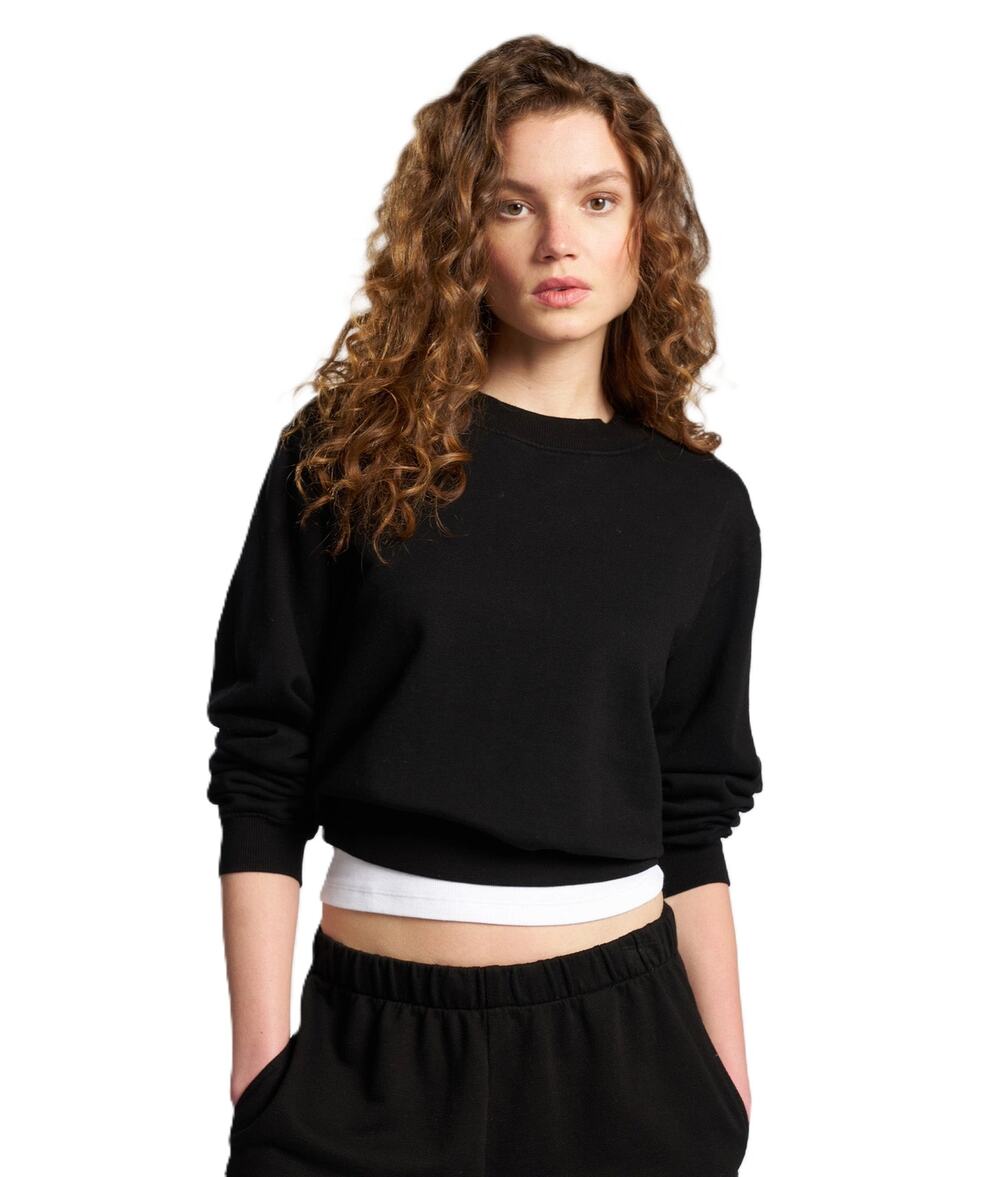 Cotton Citizen Women Black Terry Cotton Roma Cropped Crewneck Sweatshirt Size M